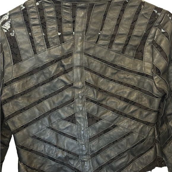 Blanc Noir Genuine Leather Moto Drop Jacket S Black Lace Sheer Panels - Picture 4 of 7